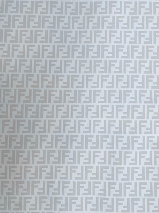 White Grey Fendi FF Vinyl Leather Fabric for Handmade DIY Custom Sneakers Furniture Upholstery