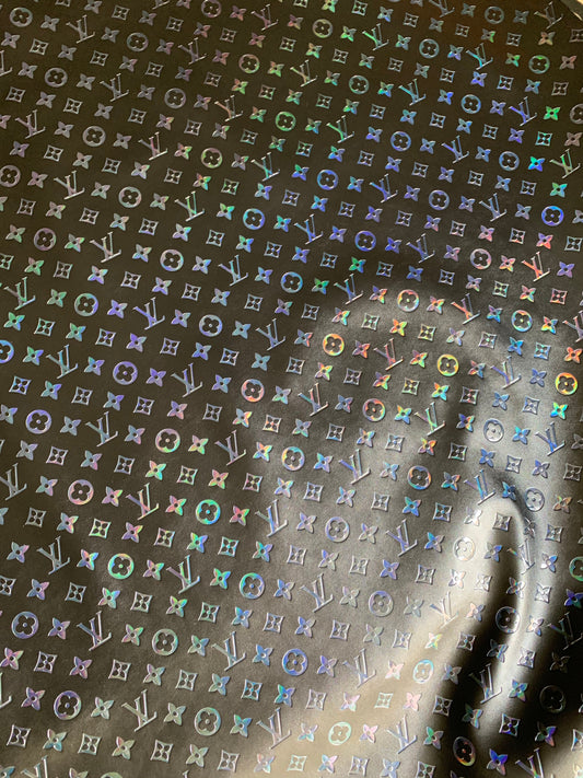 Black Colorful Embossed LV Leather Designer Fabric for Slipper Sneaker